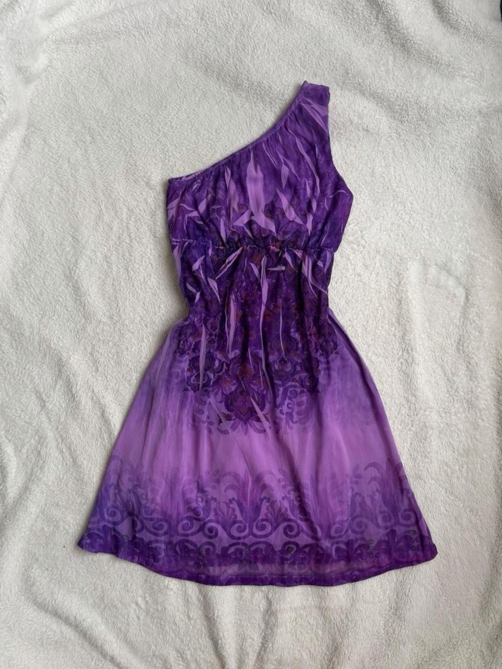 Early 2000s Johnny Martin Purple one shoulder fairy babydoll dress